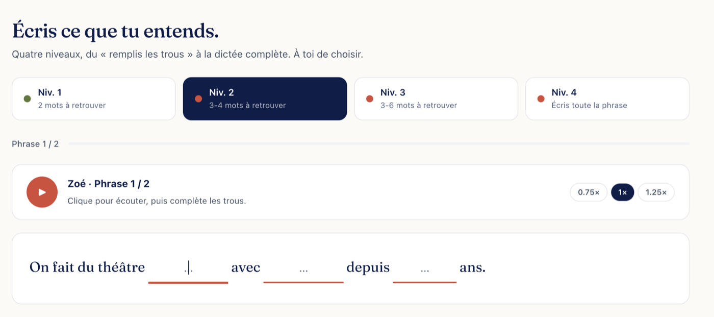 Dictée segment par segment avec correction immédiate