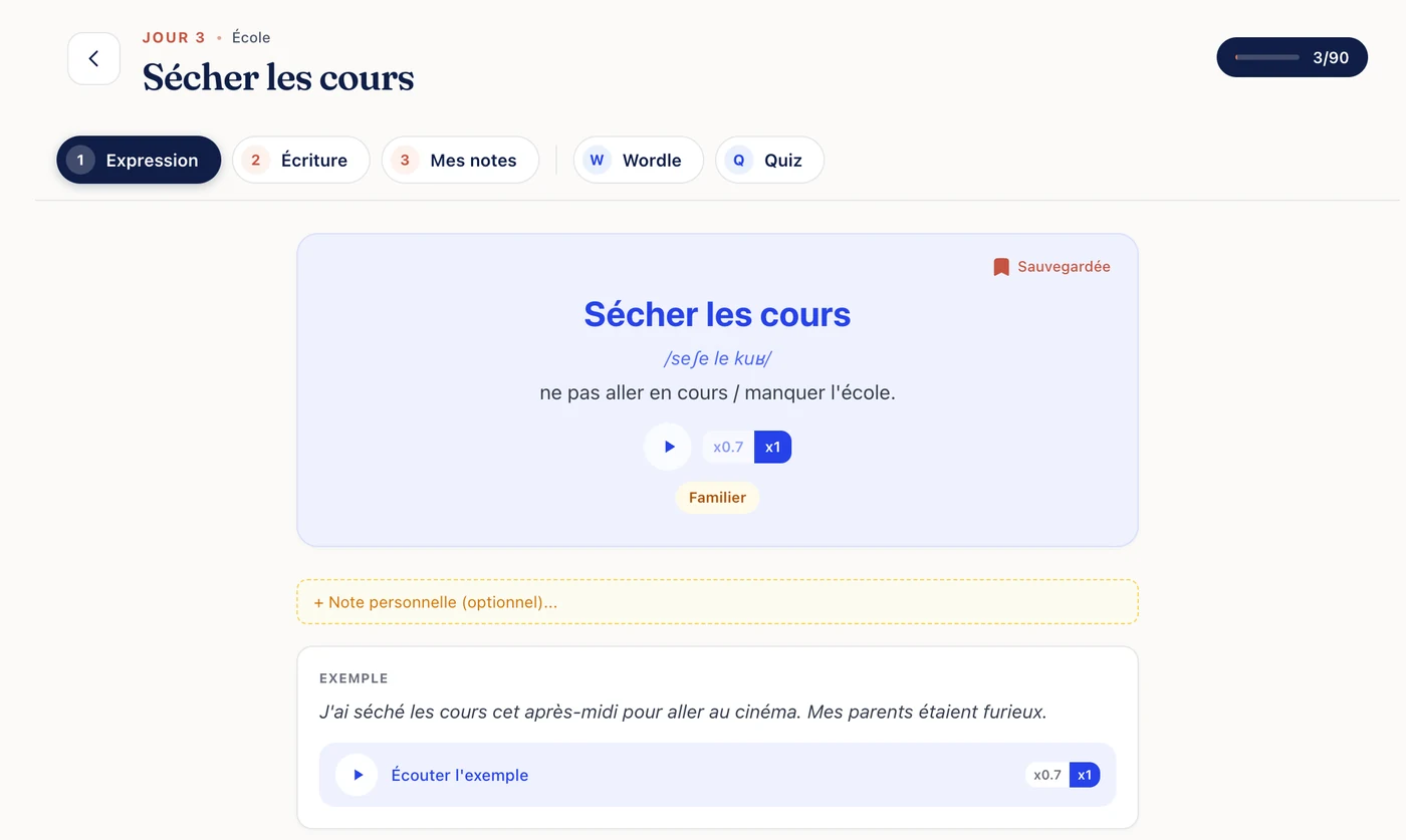 Today's expression - Sécher les cours - audio, phonetics and example in context