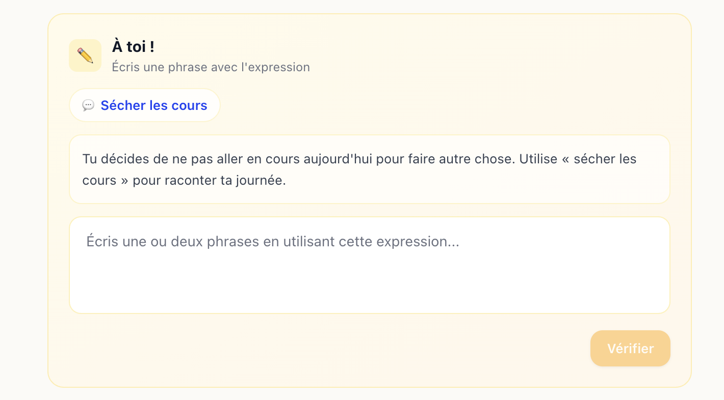 Exercice 'À toi !' - utiliser l'expression dans une phrase courte