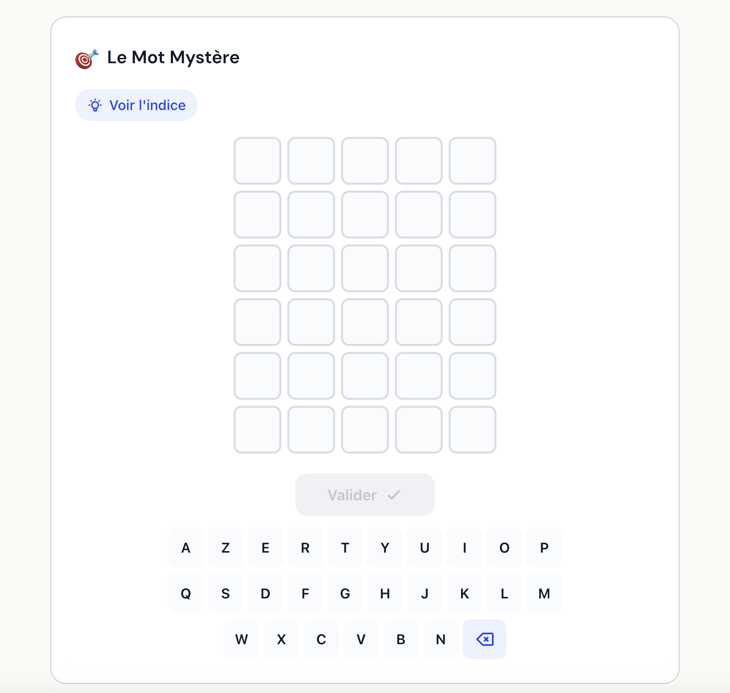 Le Mot Mystère - mini-jeu Wordle français avec clavier AZERTY