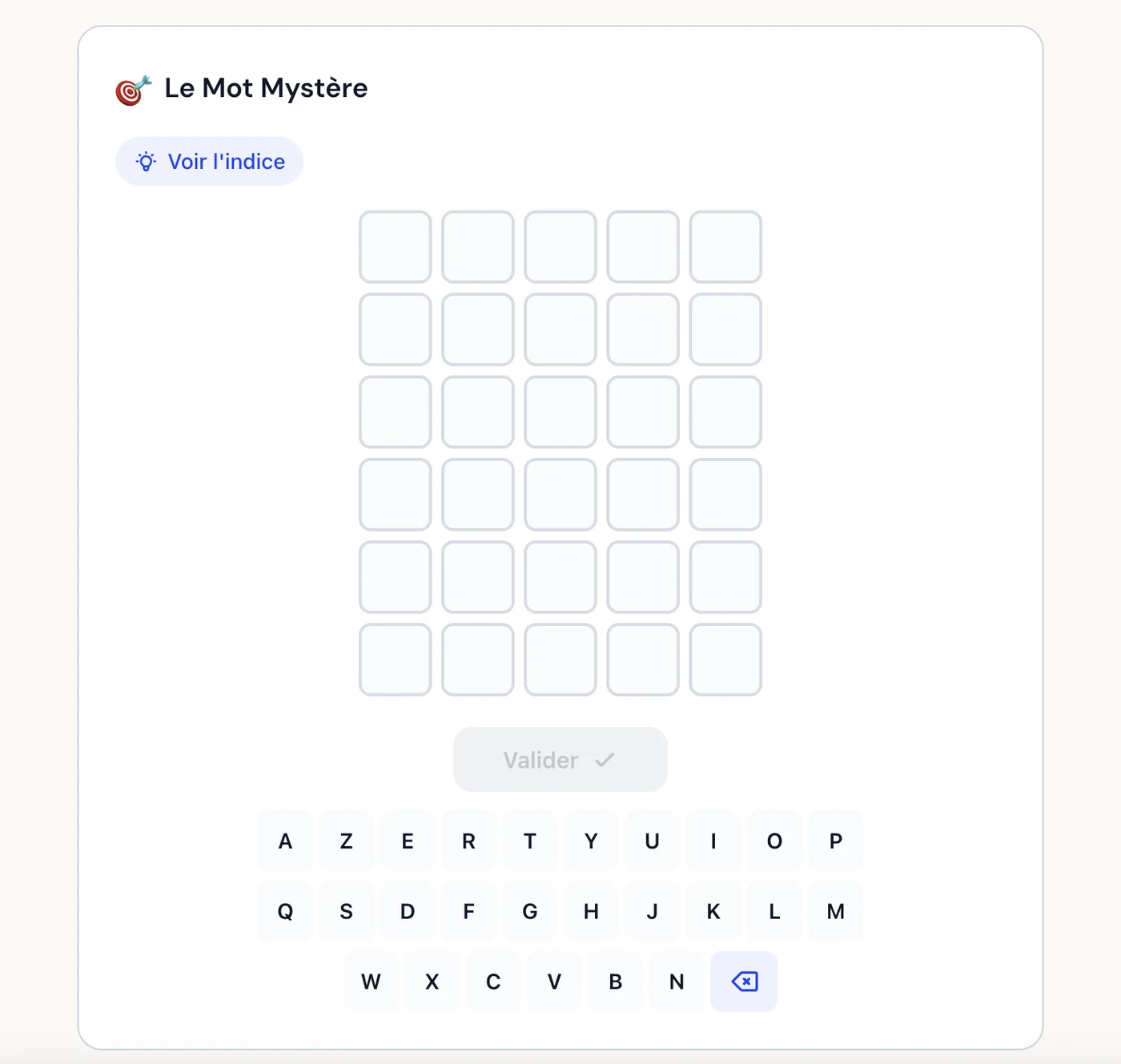The Mystery Word - mini Wordle game in French with AZERTY keyboard