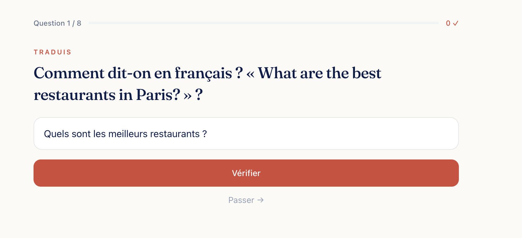 Quiz de chapitre · traduction et fill-blank