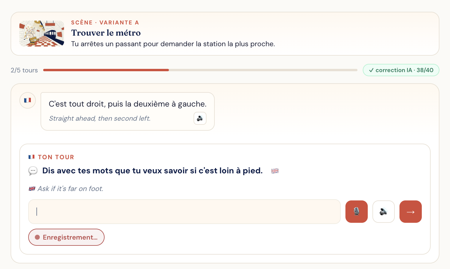 Tour de jeu de rôle · enregistrement + correction tour par tour